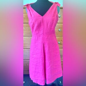 Hot Pink Linen Dress with Ties at shoulder